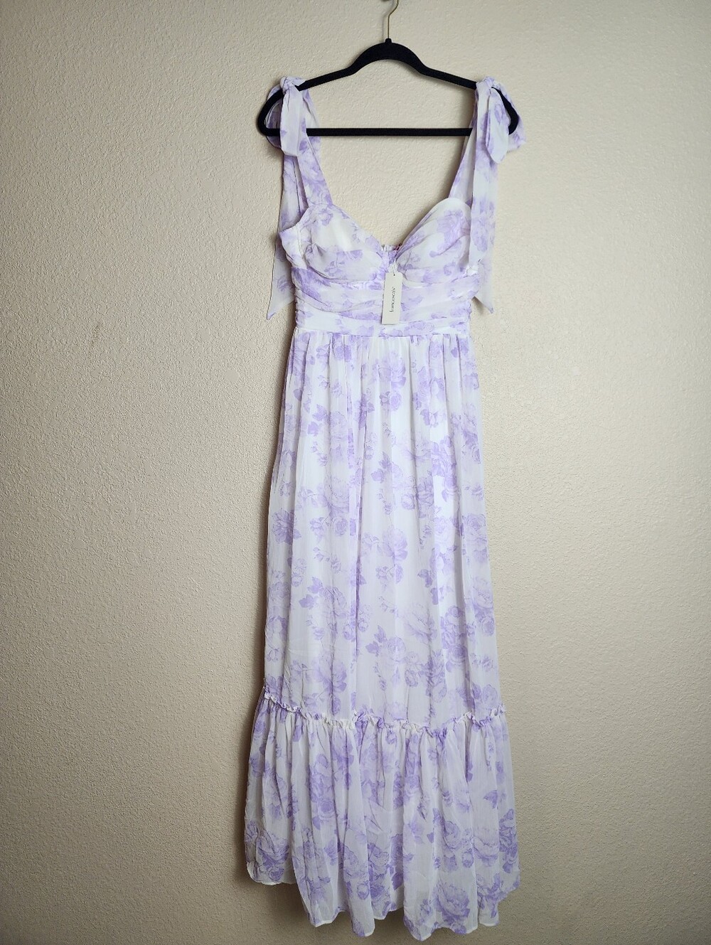 Francesca's Lavender Floral Tie Strap Maxi Dress NWT Medium Cottagecore - Picture 5 of 12